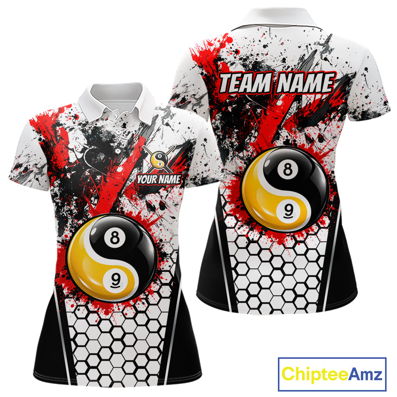 Custom Splatter Yin-Yang 8 Ball & 9 Ball Pool Jersey For Women Red Splash Billiard Team Jerseys NYN4013