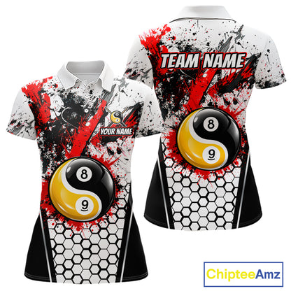 Custom Splatter Yin-Yang 8 Ball & 9 Ball Pool Jersey For Women Red Splash Billiard Team Jerseys NYN4013