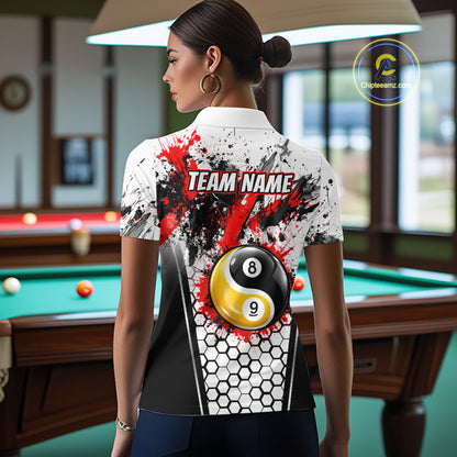 Custom Splatter Yin-Yang 8 Ball & 9 Ball Pool Jersey For Women Red Splash Billiard Team Jerseys NYN4013