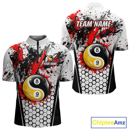 Custom Splatter Yin-Yang 8 Ball & 9 Ball Pool Jersey For Men Red Splash Billiard Team Jerseys NYN4013