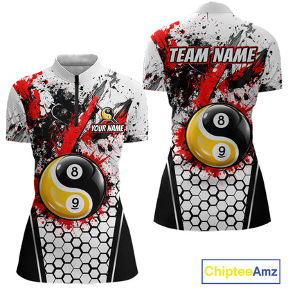 Custom Splatter Yin-Yang 8 Ball & 9 Ball Pool Jersey For Women Red Splash Billiard Team Jerseys NYN4013