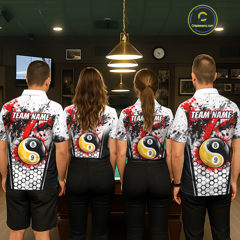Custom Splatter Yin-Yang 8 Ball & 9 Ball Pool Jersey For Men Red Splash Billiard Team Jerseys NYN4013