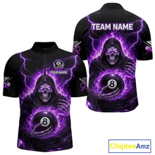 Load image into Gallery viewer, Fire Flame Grim Reaper Holding 8 Ball Pool Men Polo &amp; 1/4-Zip Shirt Personalized Billiard Gifts NYN2434