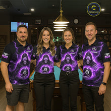 Load image into Gallery viewer, Fire Flame Grim Reaper Holding 8 Ball Pool Men Polo &amp; 1/4-Zip Shirt Personalized Billiard Gifts NYN2434