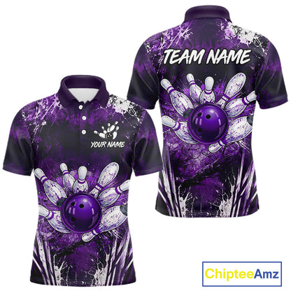 Men's white purple splatter paint bowling ball polo shirt custom bowling jersey mockup