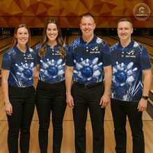 Load image into Gallery viewer, White blue splatter bowling ball team shirts custom bowling jerseys