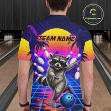 Load image into Gallery viewer, Man wearing funny raccoon bowling shirt custom summer bowling apparel