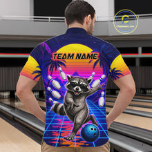 Load image into Gallery viewer, Man wearing funny raccoon bowling shirt custom summer bowling apparel