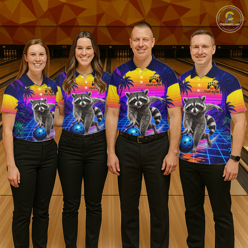 Funny raccoon bowling team shirts custom bowling jerseys for bowlers