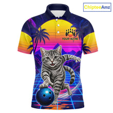 Load image into Gallery viewer, Funny cat bowling polo shirt for men personalized bowling jersey mockup