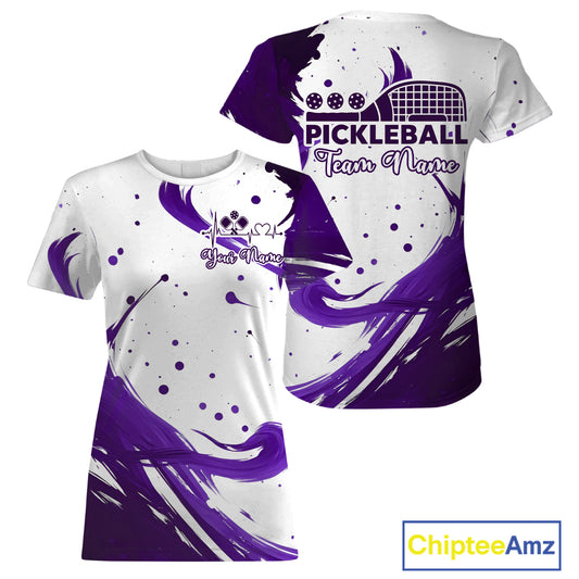 Custom White And Purple T-Shirt For Women Pickleball Tournament Team Shirts NYN0989