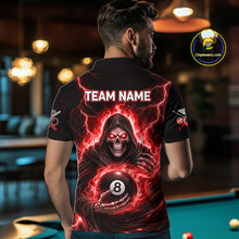Load image into Gallery viewer, Red Flames Grim Reaper Holding 8 Ball Pool Men Polo &amp; 1/4-Zip Shirt Personalized Billiard Gifts NYN2662
