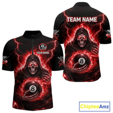 Load image into Gallery viewer, Red Flames Grim Reaper Holding 8 Ball Pool Men Polo &amp; 1/4-Zip Shirt Personalized Billiard Gifts NYN2662