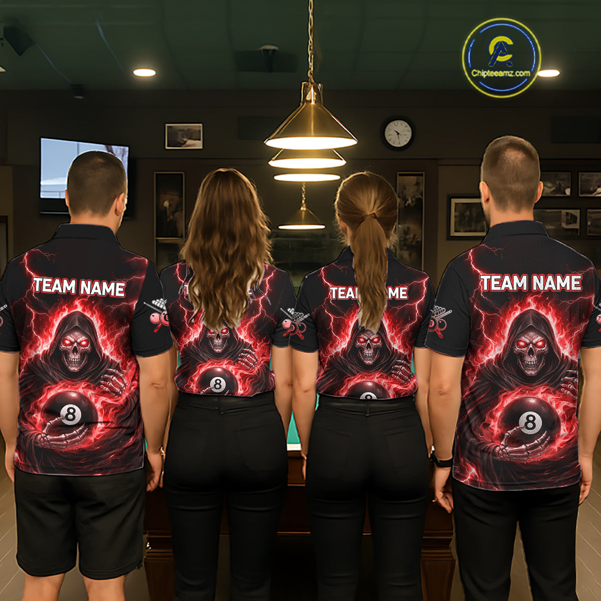 Red Flames Grim Reaper Holding 8 Ball Pool Women Polo & 1/4-Zip Shirt Personalized Billiard Gifts NYN2662