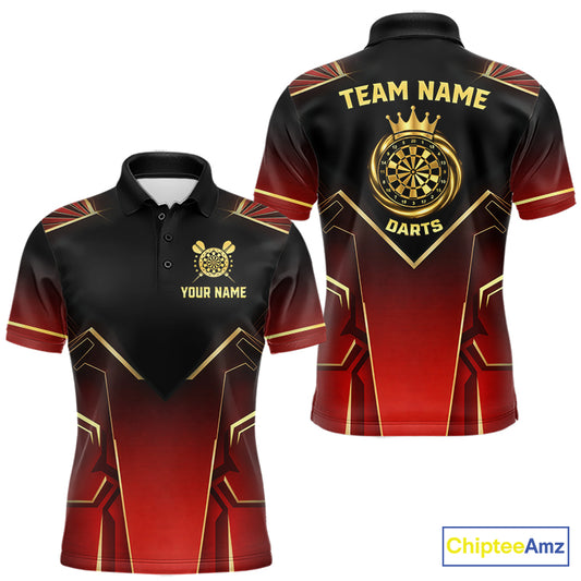 Black, Red And Gold Crown Dartboard Men Darts Polo & 1/4-Zip Shirts Custom Darts Outfits Team Jersey NYN3035
