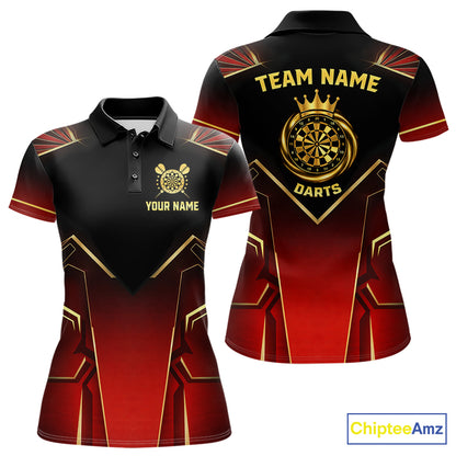 Black, Red And Gold Crown Dartboard Women Darts Polo & 1/4-Zip Shirts Custom Darts Outfits Team Jersey NYN3035