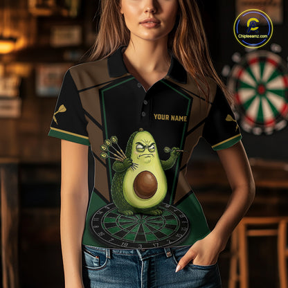 Angry Avocado Brown And Green Funny Darts Jersey For Women Custom Polo & 1/4 Zip Darts Team Shirts NYN3207