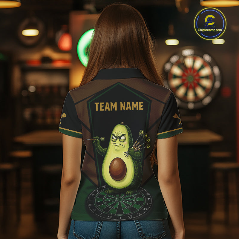 Angry Avocado Brown And Green Funny Darts Jersey For Women Custom Polo & 1/4 Zip Darts Team Shirts NYN3207