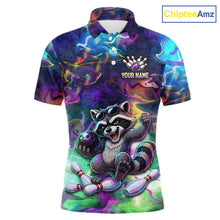 Load image into Gallery viewer, Funny Raccoon Neon Colorful Bowling Polo Quarter-Zip Shirt For Men Custom Bowling Tournament Jersey NYN3747