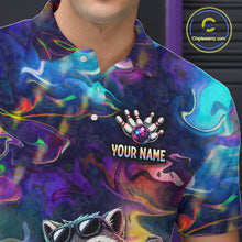 Load image into Gallery viewer, Funny Raccoon Neon Colorful Bowling Polo Quarter-Zip Shirt For Men Custom Bowling Tournament Jersey NYN3747