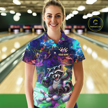 Load image into Gallery viewer, Funny Raccoon Neon Colorful Bowling Polo Quarter-Zip Shirt For Women Custom Bowling Tournament Jersey NYN3747