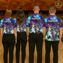 Load image into Gallery viewer, Funny Raccoon Neon Colorful Bowling Polo Quarter-Zip Shirt For Men Custom Bowling Tournament Jersey NYN3747