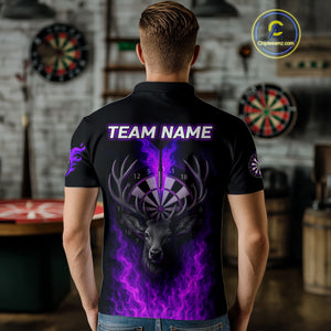 Custom Purple Flames Dartboard Deer Funny Dart Men Polo Shirt Dart Team Jerseys NYN1632