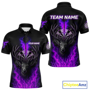 Custom Purple Flames Dartboard Deer Funny Dart Men Polo Shirt Dart Team Jerseys NYN1632