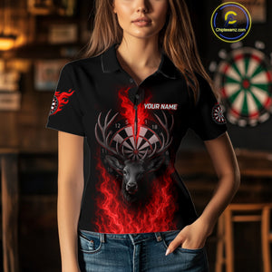 Custom Red Flames Dartboard Deer Funny Dart Women Polo Shirt Dart Team Jerseys NYN1633