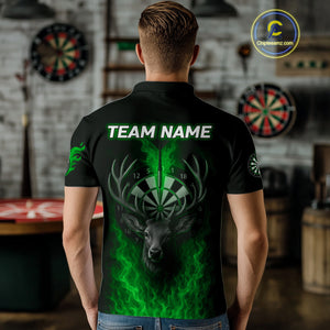 Custom Green Flames Dartboard Deer Funny Dart Men Polo Shirt Dart Team Jerseys NYN1634