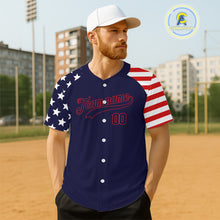 Load image into Gallery viewer, Custom Red And Blue Baseball Shirt For Men Personalized Youth Patriotic Baseball Jersey NYN1381