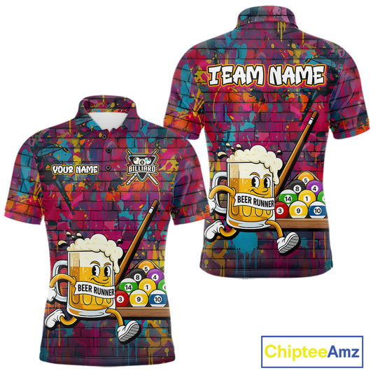 Funny Beer Play Pool 8 Ball Men's Billiard Team Shirt Custom Colorful Splatter Billiard Attire NYN2476