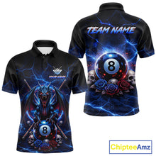 Load image into Gallery viewer, Custom Dragon Roses 8 Ball Billiard Pool Shirt For Men Thunder Blue Red Skull Team Billiard Jersey NYN3068