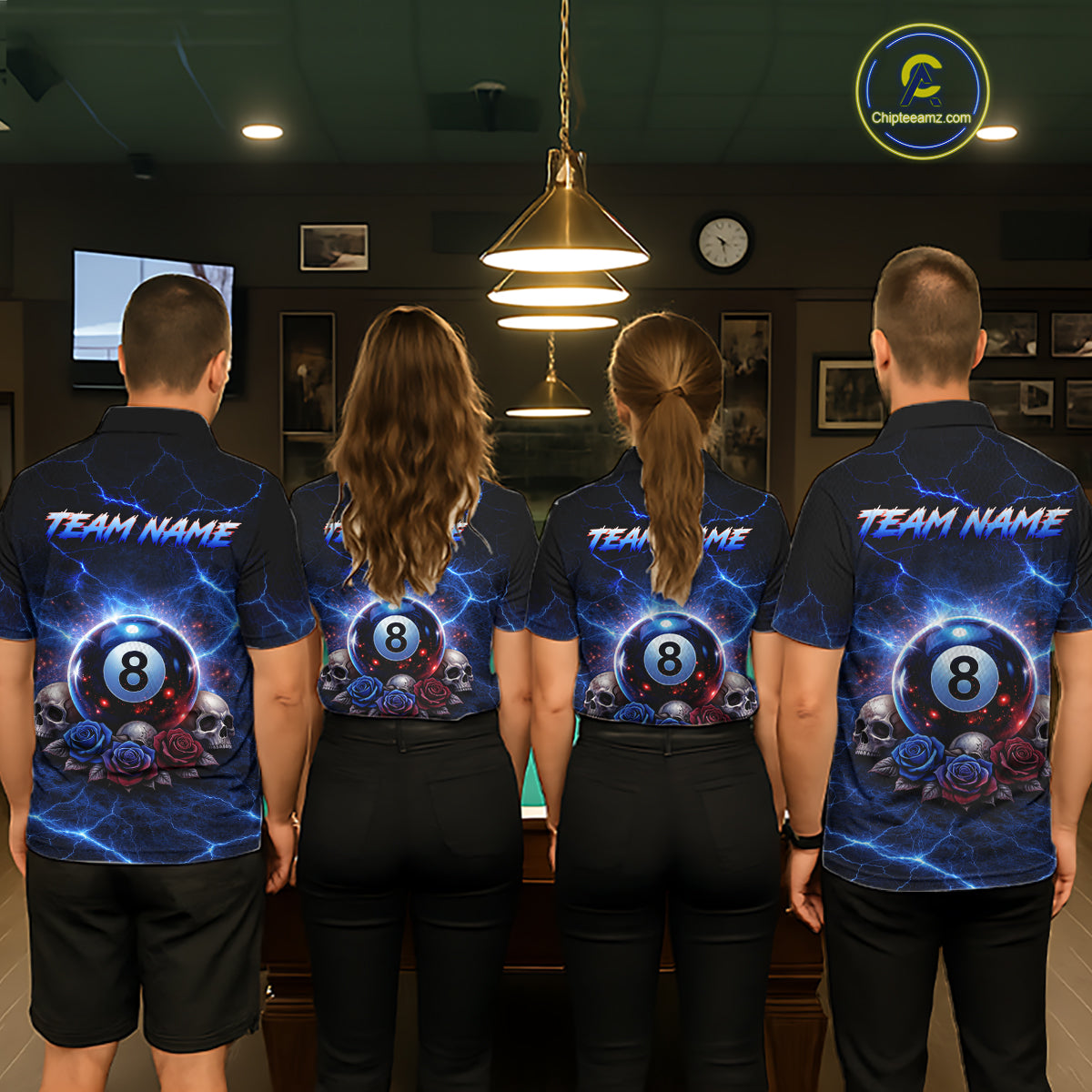 Custom Dragon Roses 8 Ball Billiard Pool Shirt For Women Thunder Blue Red Skull Team Billiard Jersey NYN3068