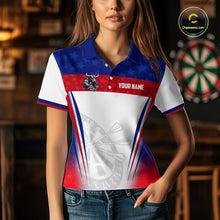 Load image into Gallery viewer, Woman wearing patriotic bull dart shirt American flag dart uniform