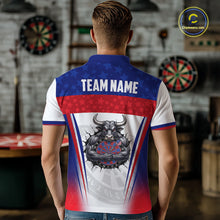 Load image into Gallery viewer, Man wearing patriotic bull dart shirt American flag dart uniform