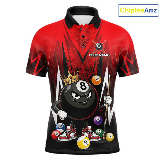 Black & Red Funny Crown 8 Ball Billiard Shirt For Men Custom 8 Ball Pool Polo & 1/4 Zip Jersey NYN3787
