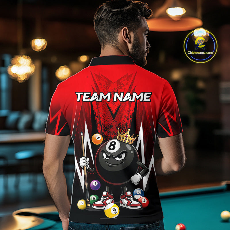 Black & Red Funny Crown 8 Ball Billiard Shirt For Men Custom 8 Ball Pool Polo & 1/4 Zip Jersey NYN3787