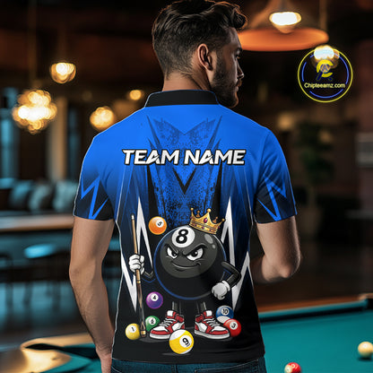Black & Blue Funny Crown 8 Ball Billiard Shirt For Men Custom 8 Ball Pool Polo & 1/4 Zip Jersey NYN3788