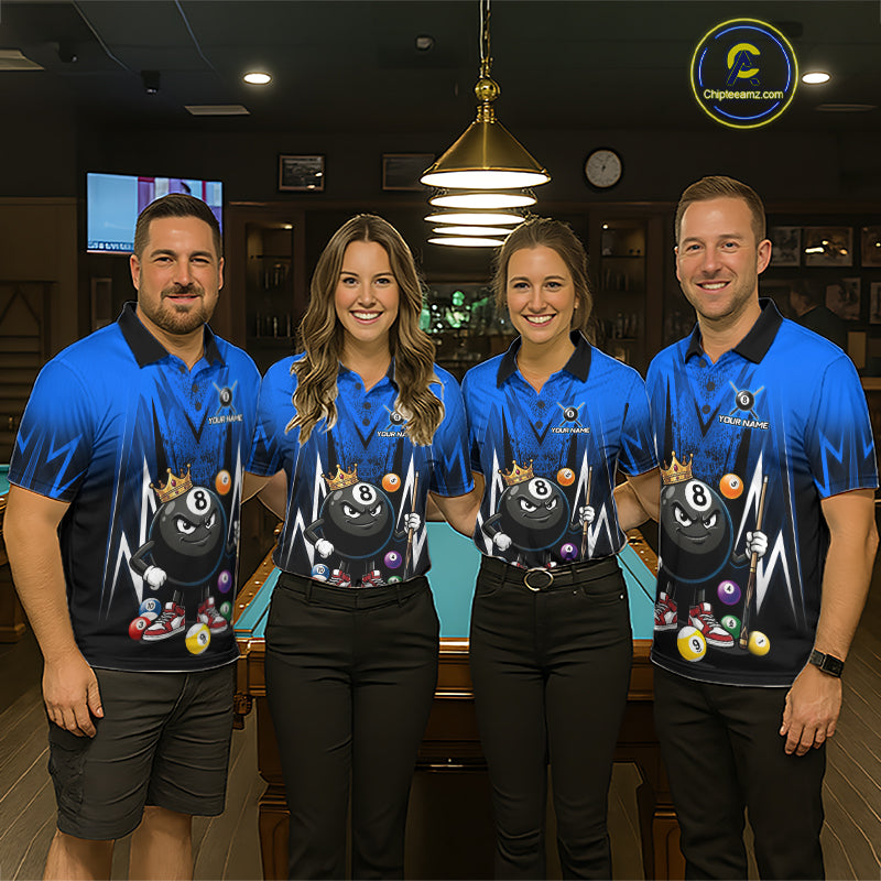 Black & Blue Funny Crown 8 Ball Billiard Shirt For Men Custom 8 Ball Pool Polo & 1/4 Zip Jersey NYN3788