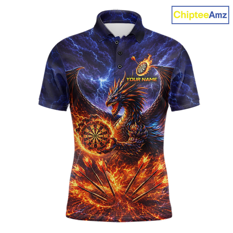 Blue And Red Flame Dragon Darts Polo Quarter-Zip Shirts For Men Custom Dragon Darts Team Jersey NYN4082