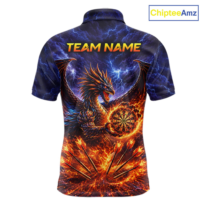 Blue And Red Flame Dragon Darts Polo Quarter-Zip Shirts For Men Custom Dragon Darts Team Jersey NYN4082