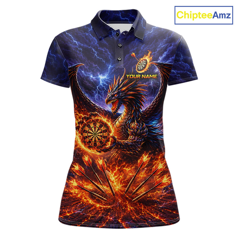 Blue And Red Flame Dragon Darts Polo Quarter-Zip Shirts For Women Custom Dragon Darts Team Jersey NYN4082