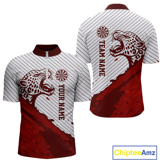 Personalized White And Red Striped Leopard Darts Quarter-Zip Shirts For Men Dart Team Jerseys NYN2197