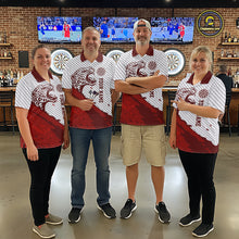Load image into Gallery viewer, Personalized White And Red Striped Leopard Darts Quarter-Zip Shirts For Women Dart Team Jerseys NYN2197
