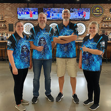 Load image into Gallery viewer, Personalized Blue Flaming Grim Reaper Women Darts Quarter-Zip League Shirts Outfits Dart Jerseys NYN2208