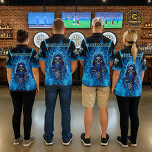 Load image into Gallery viewer, Personalized Blue Flaming Grim Reaper Women Darts Quarter-Zip League Shirts Outfits Dart Jerseys NYN2208