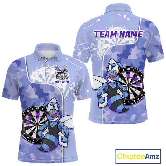 Custom Funny Bee Purple Camouflage Men Darts Polo League Shirts Splatter Dart Jerseys NYN2210
