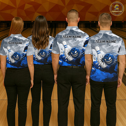 White Blue Funny Cracked Pins & Ball Bowling Shirt For Men Custom Outfit Team Bowling Jersey NYN3234