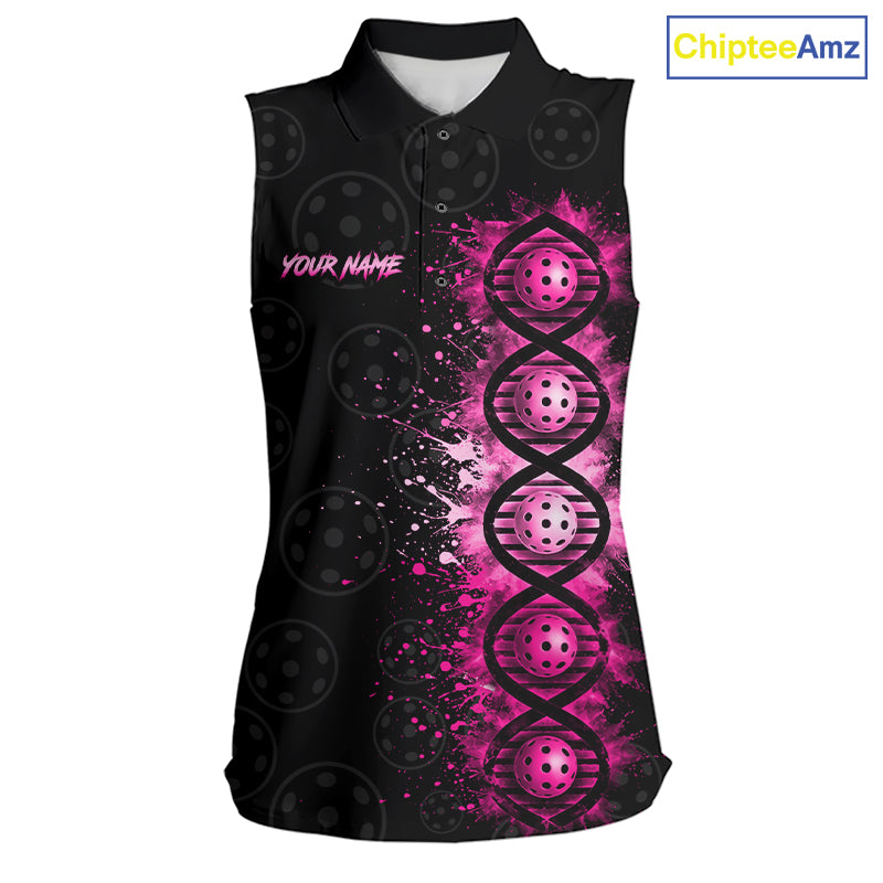 Pink Splatter Sleeveless Polo Pickleball Shirt Is In My Dna Custom Pickleball Tournament Team Uniform For Women NYN4115